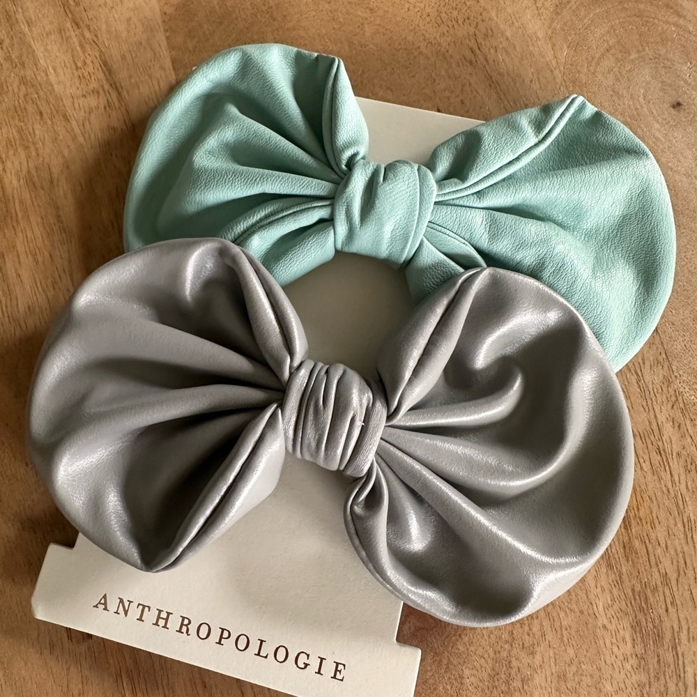 Anthropologie Hair Bow Set - Mint and Silver